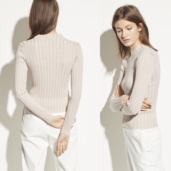 Vince Ribbed Mock Neck Pullover Shirt Sweater in Chiffon - Picture 3 of 14